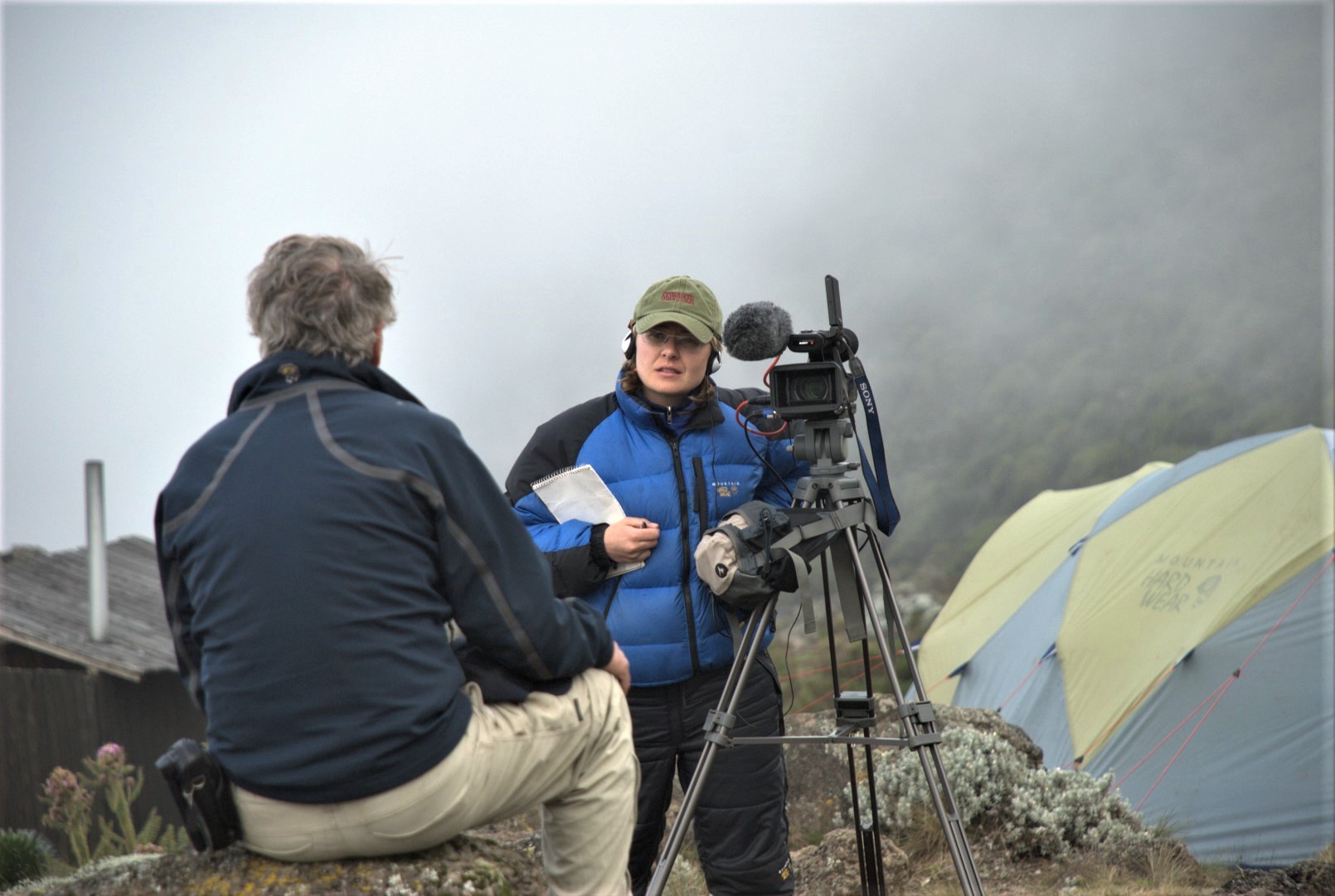 Interviewing a climber on the mountain
