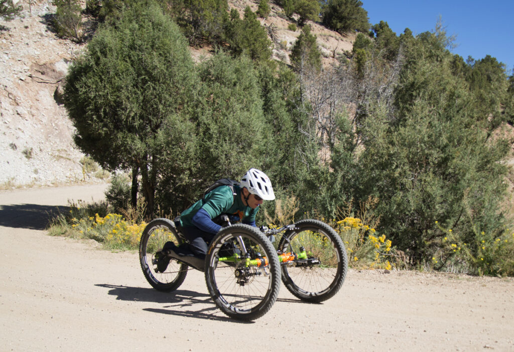 Riding a hand cycle in Colorado.