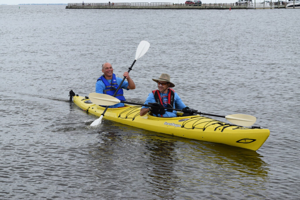 Paddling along the coast.