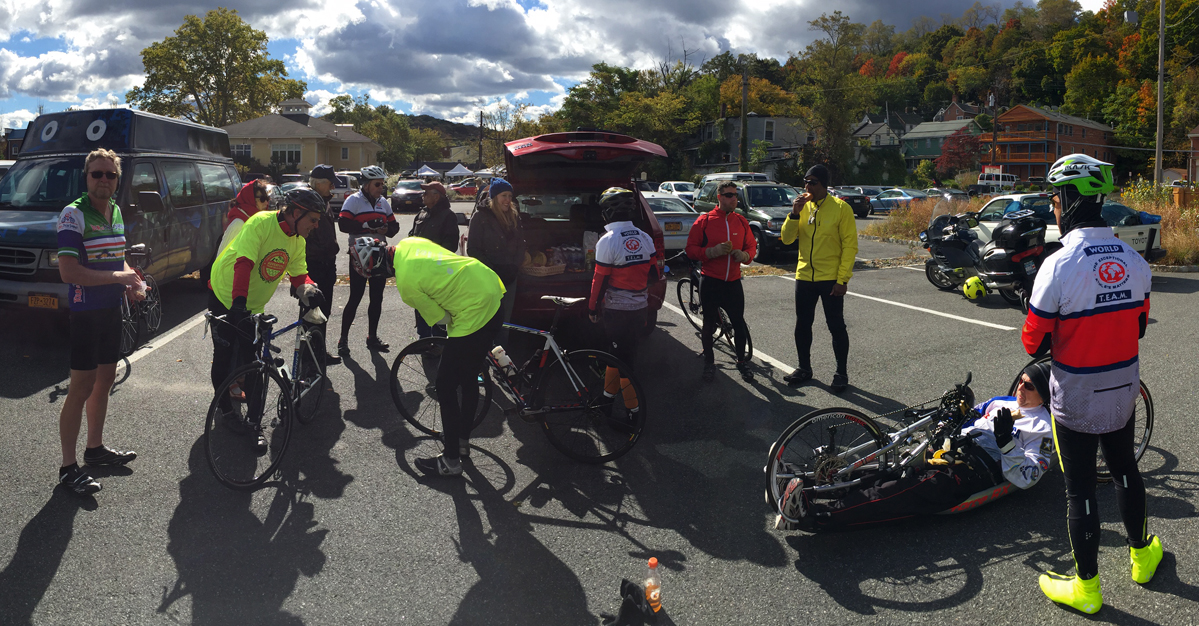 Athletes prepare bicycles for the 2015 ride.