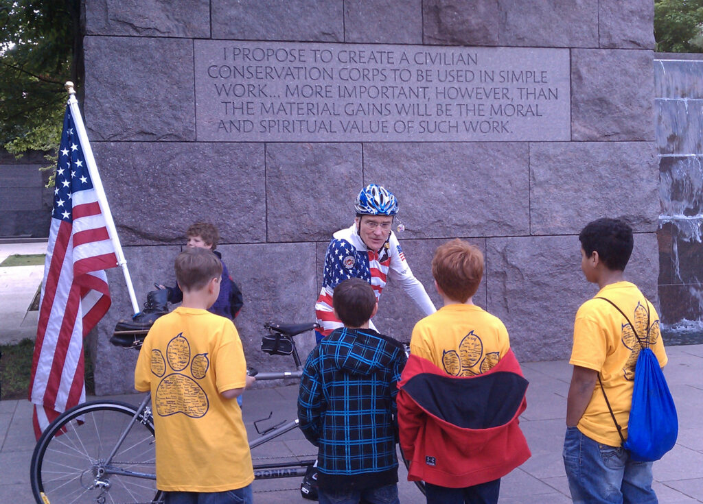 Lew Meyer talks with visitors.